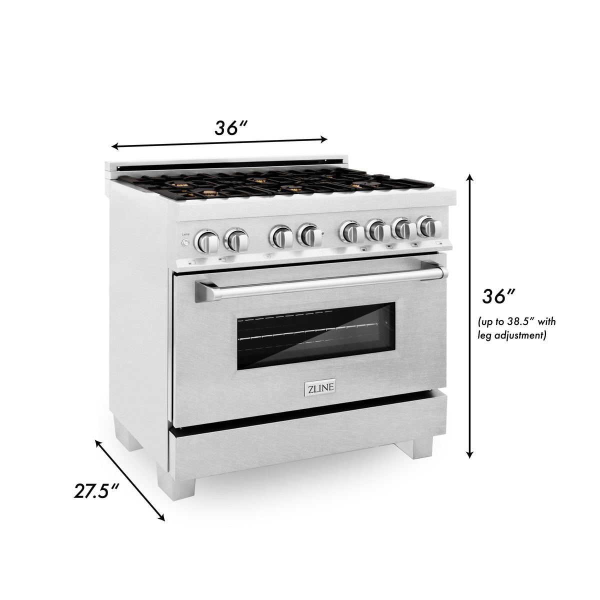 ZLINE 36 in. Professional Dual Fuel Range in Fingerprint Resistant Stainless Steel with Brass Burners and Reversible Griddle (RAS-SN-BR-GR-36) - MyBBQDirect