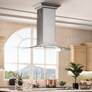 ZLINE Convertible Vent Island Mount Range Hood in Stainless Steel & Glass (GL9i)