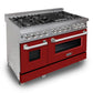 ZLINE 48 in. Kitchen Package with DuraSnow Stainless Steel Dual Fuel Range with Red Matte Door and Convertible Vent Range Hood (2KP-RASRMRH48) - MyBBQDirect