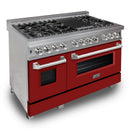 ZLINE 48 in. Kitchen Package with DuraSnow Stainless Steel Dual Fuel Range with Red Matte Door and Convertible Vent Range Hood (2KP-RASRMRH48) - MyBBQDirect