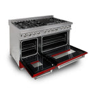ZLINE 48 in. Kitchen Package with DuraSnow Stainless Steel Dual Fuel Range with Red Matte Door and Convertible Vent Range Hood (2KP-RASRMRH48) - MyBBQDirect