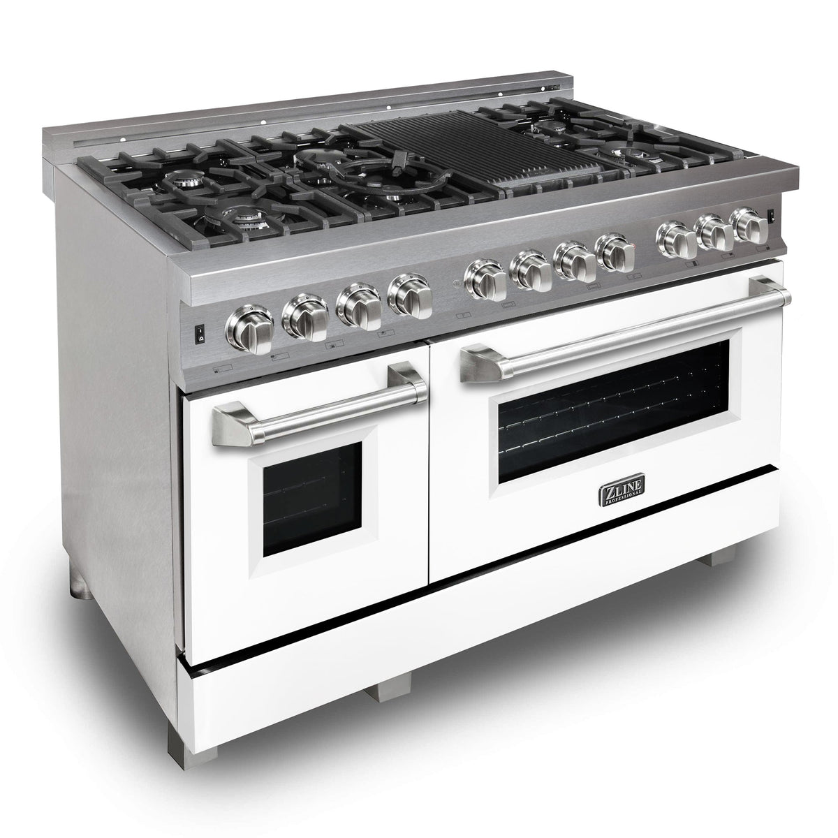 ZLINE 48 in. Kitchen Package with DuraSnow Stainless Steel Dual Fuel Range with White Matte Door and Convertible Vent Range Hood (2KP-RASWMRH48) - MyBBQDirect