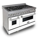 ZLINE 48 in. Kitchen Package with DuraSnow Stainless Steel Dual Fuel Range with White Matte Door and Convertible Vent Range Hood (2KP-RASWMRH48) - MyBBQDirect