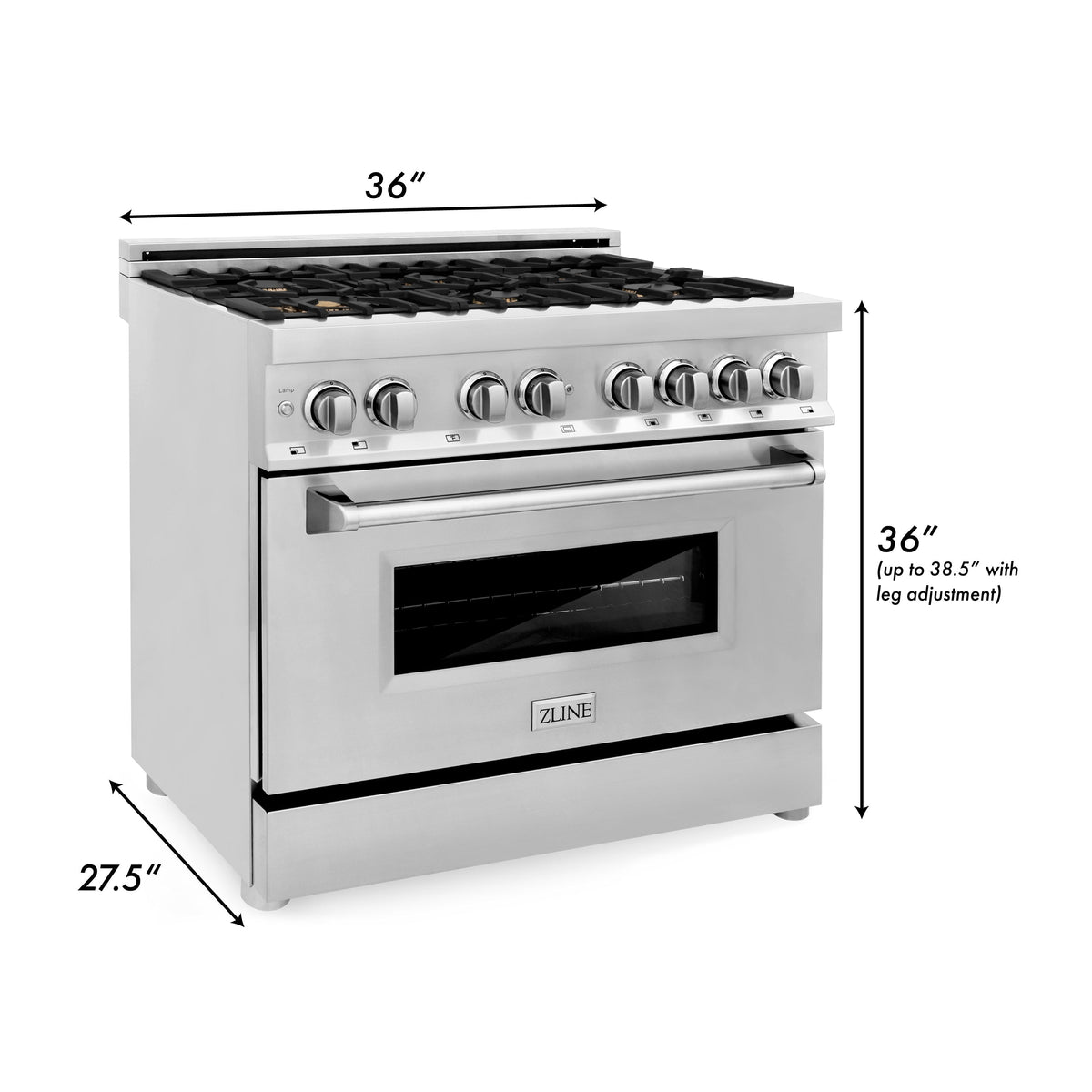 ZLINE 36 in. 4.6 cu. ft. Electric Oven and Gas Cooktop Dual Fuel Range with Griddle and Brass Burners in Stainless Steel (RA-BR-GR-36) - MyBBQDirect