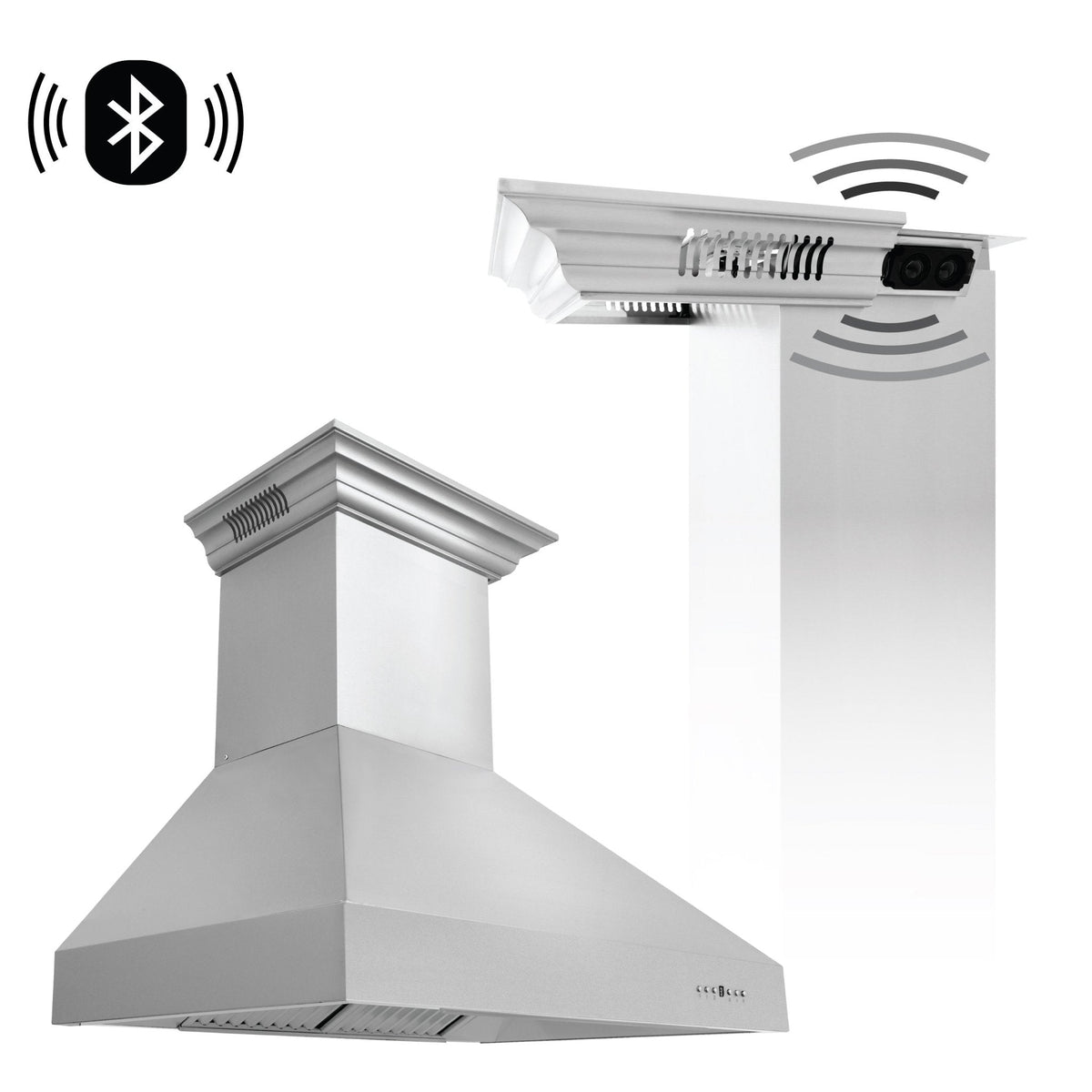ZLINE Ducted Vent Wall Mount Range Hood in Stainless Steel with Built-in ZLINE CrownSound Bluetooth Speakers (667CRN-BT) - MyBBQDirect