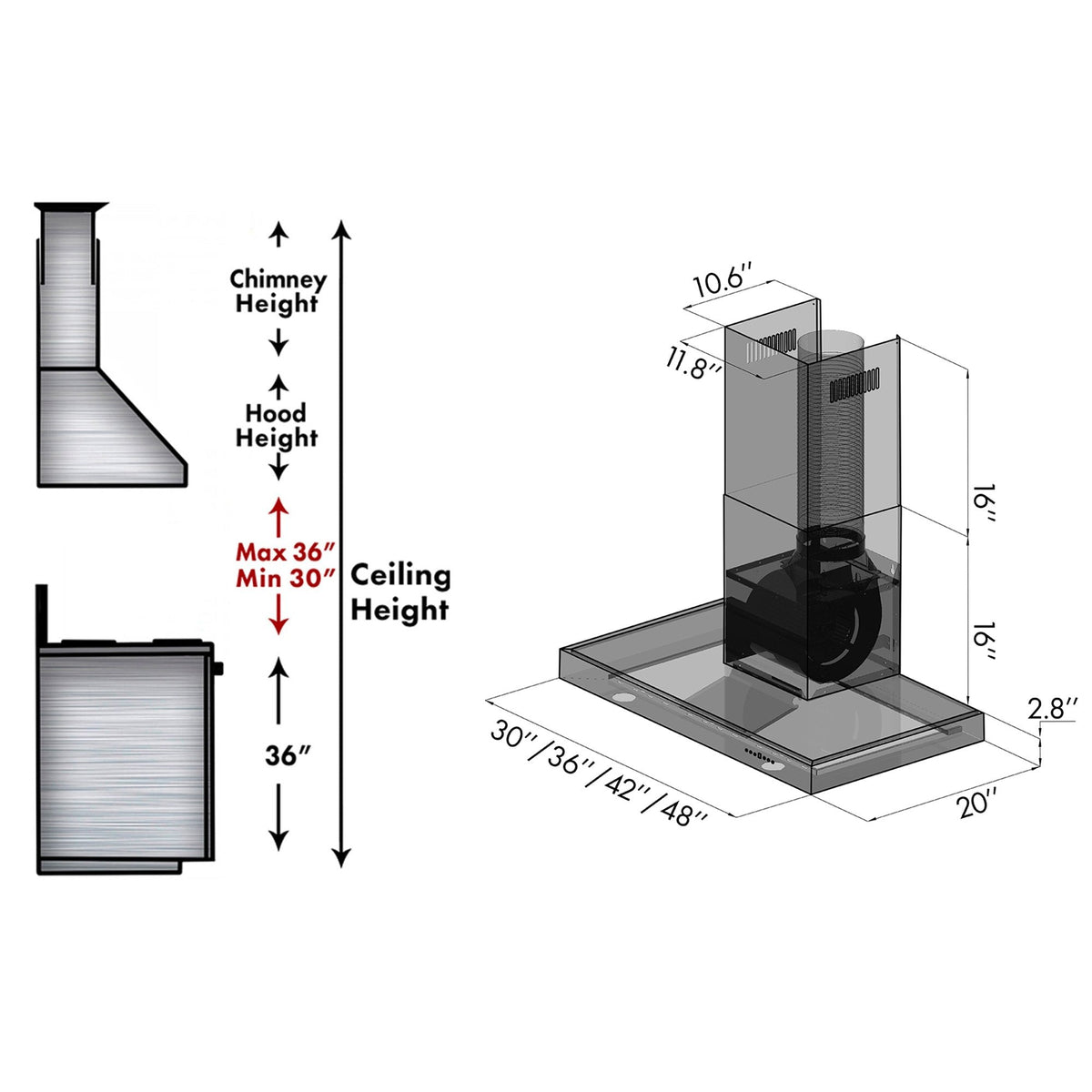 ZLINE Convertible Vent Wall Mount Range Hood in Stainless Steel with Crown Molding (KECRN) - MyBBQDirect