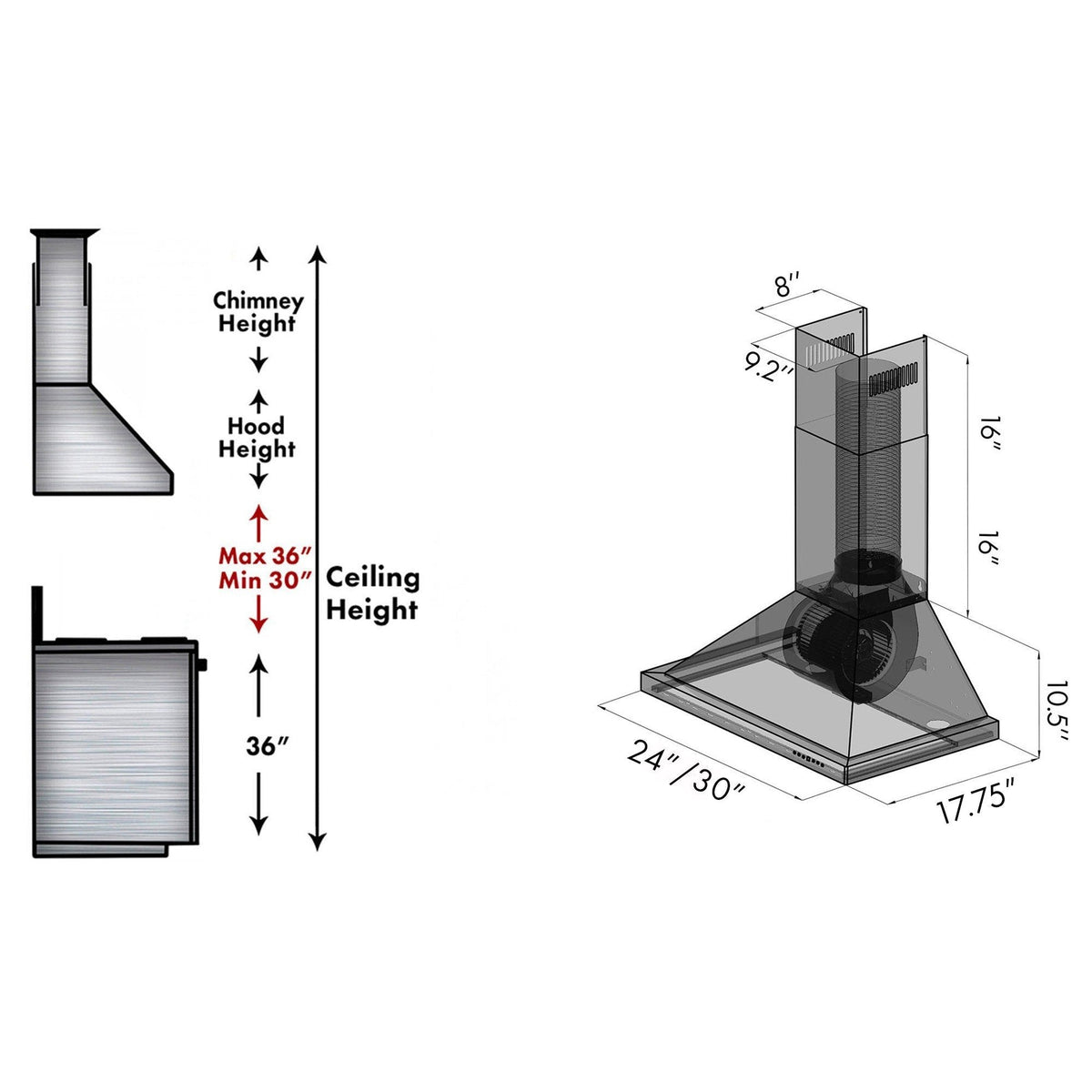 ZLINE Convertible Vent Wall Mount Range Hood in Black Stainless Steel (BSKBN) - MyBBQDirect