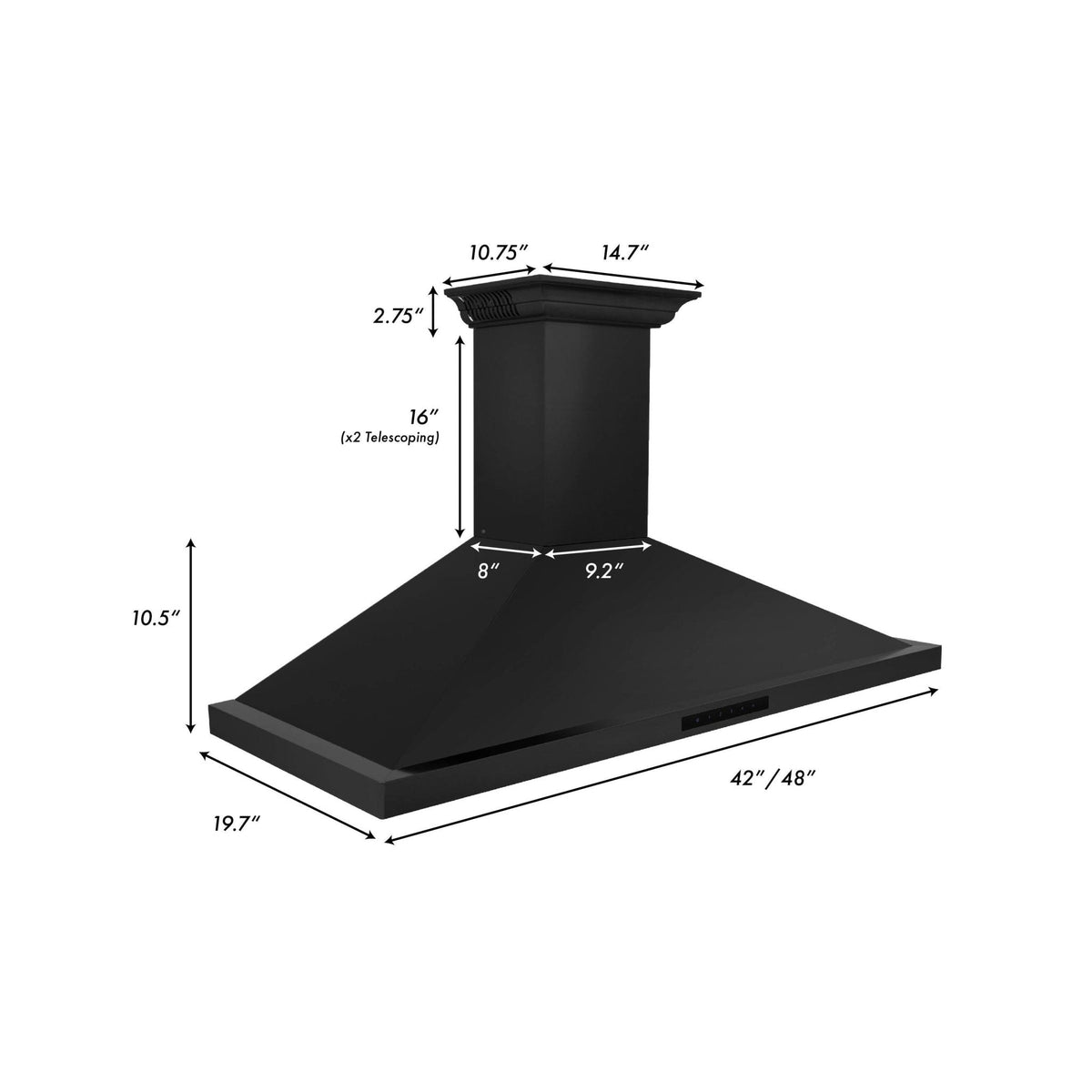 ZLINE Ducted Vent Wall Mount Range Hood in Black Stainless Steel with Built-in ZLINE CrownSound™ Bluetooth Speakers (BSKBNCRN-BT) - MyBBQDirect