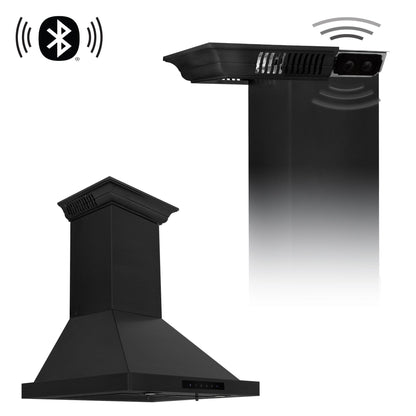 ZLINE Ducted Vent Wall Mount Range Hood in Black Stainless Steel with Built-in ZLINE CrownSound™ Bluetooth Speakers (BSKBNCRN-BT) - MyBBQDirect
