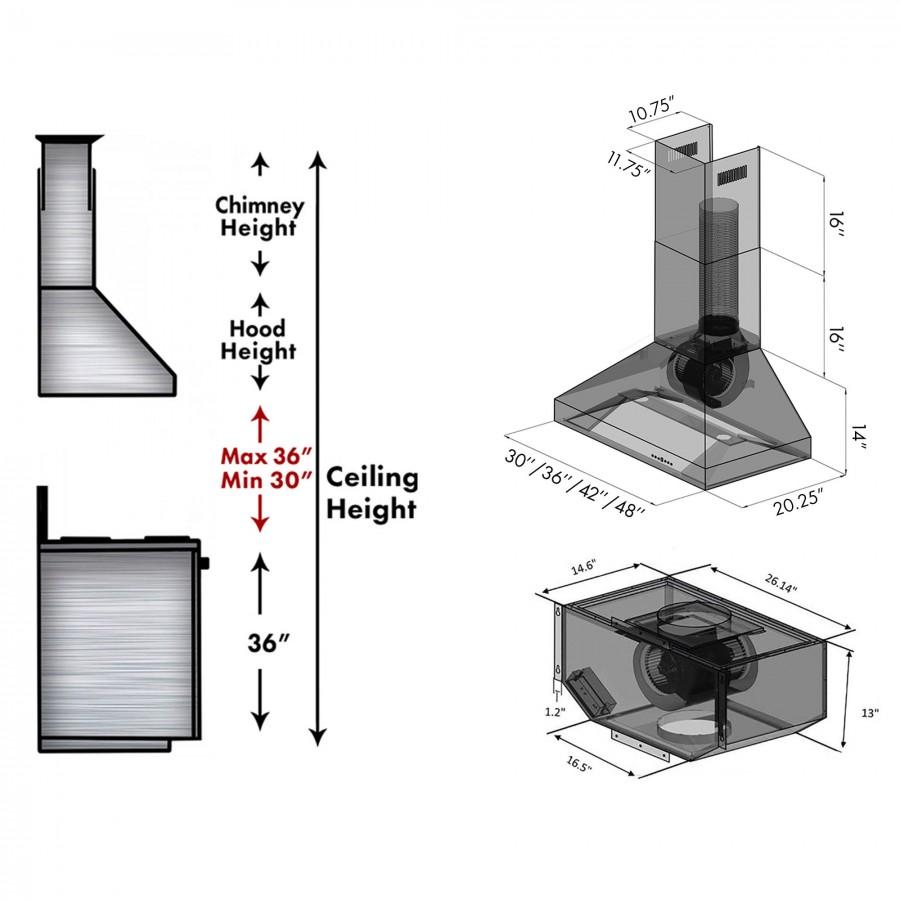 ZLINE Wall Mount Range Hood in Stainless Steel - Includes Remote Blower 400/700CFM Options (597-RD/RS) - MyBBQDirect