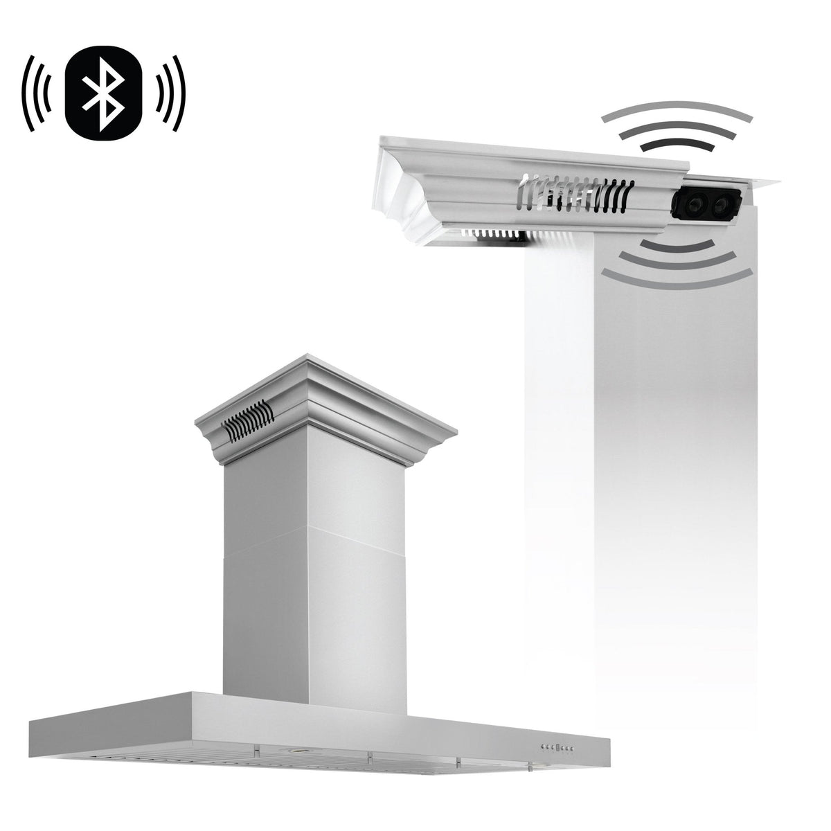 ZLINE Wall Mount Range Hood In Stainless Steel With Built-In ZLINE CrownSound® Bluetooth Speakers (KECRN-BT) - MyBBQDirect