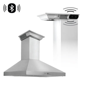 ZLINE Ducted Vent Wall Mount Range Hood in Stainless Steel with Built-in ZLINE CrownSound™ Bluetooth Speakers (KL3CRN-BT)