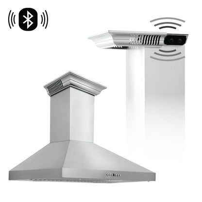 ZLINE Ducted Vent Wall Mount Range Hood in Stainless Steel with Built-in ZLINE CrownSound™ Bluetooth Speakers (KL3CRN-BT)
