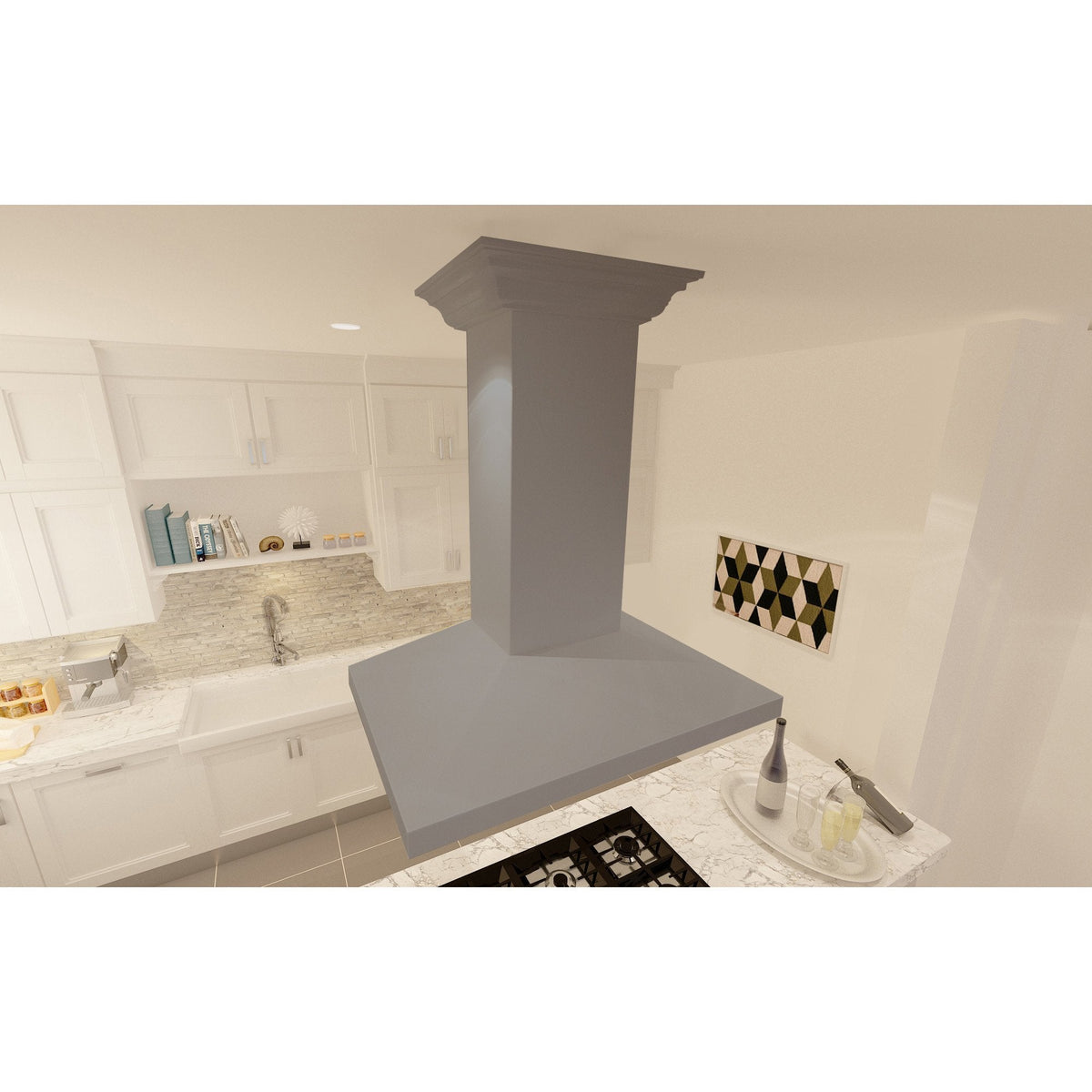 ZLINE 30 in. Convertible Vent Wooden Island Mount Range Hood in Gray (KBiUU) - MyBBQDirect