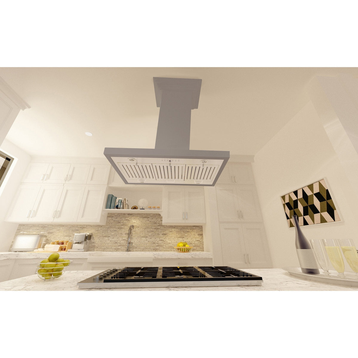 ZLINE 30 in. Convertible Vent Wooden Island Mount Range Hood in Gray (KBiUU) - MyBBQDirect
