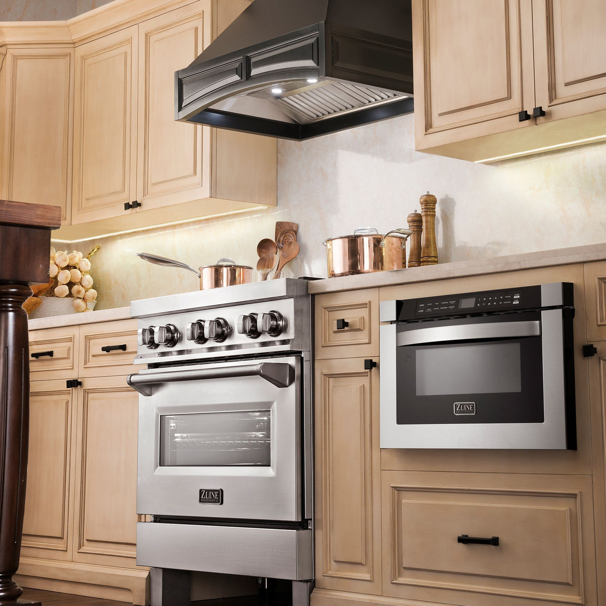 ZLINE Wooden Wall Mount Range Hood In Black - Includes Remote Blower Motor (321CC-RS/RD) - MyBBQDirect